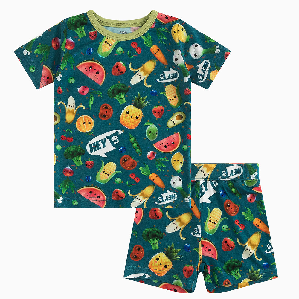 북유럽 드림 풀 그린 패턴 대나무 여름 파자마 반바지 세트