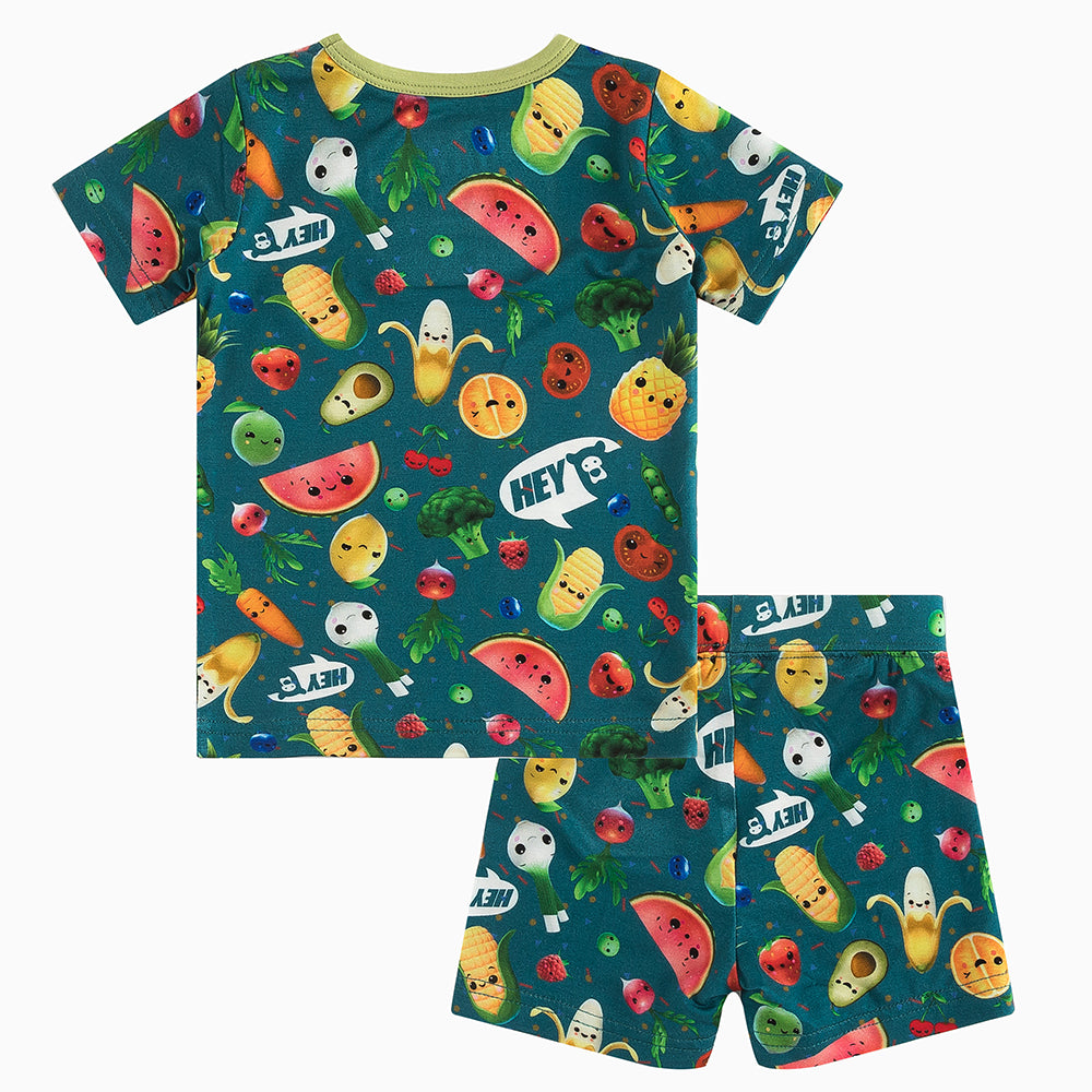 북유럽 드림 풀 그린 패턴 대나무 여름 파자마 반바지 세트