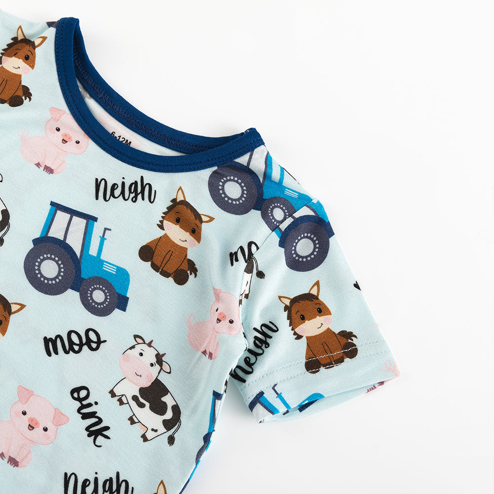 북유럽 드림 풀 그린 패턴 대나무 여름 파자마 반바지 세트