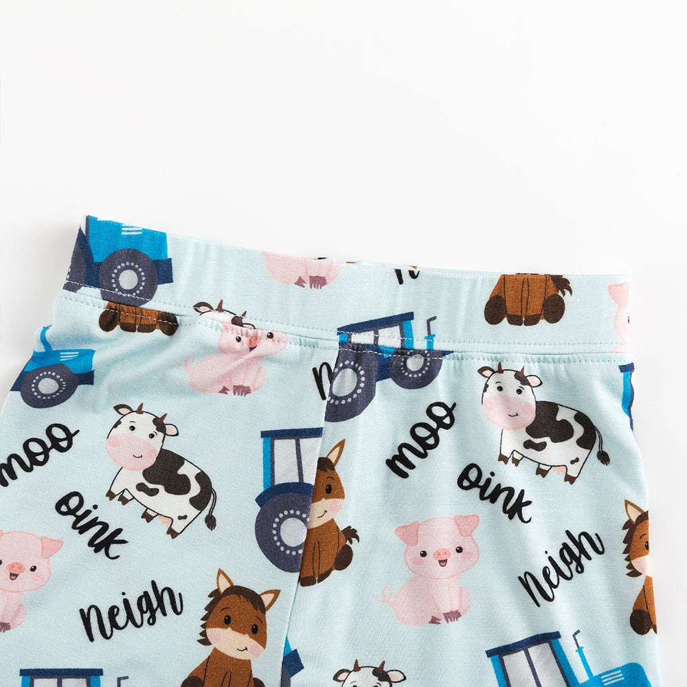 북유럽 드림 풀 그린 패턴 대나무 여름 파자마 반바지 세트