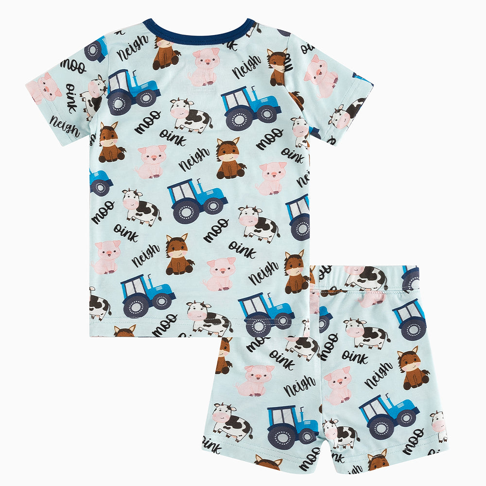 북유럽 드림 풀 그린 패턴 대나무 여름 파자마 반바지 세트