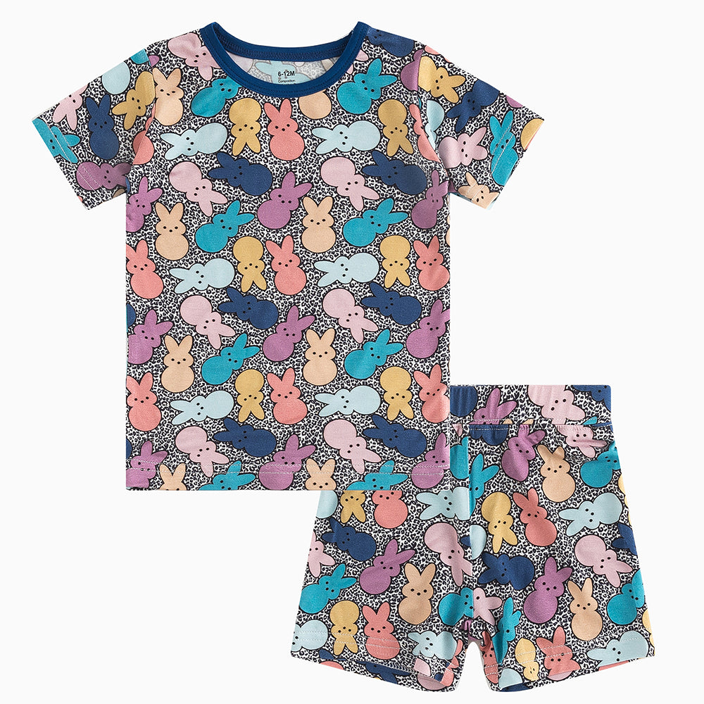 북유럽 드림 풀 그린 패턴 대나무 여름 파자마 반바지 세트