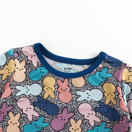 Colorful Bunny Bamboo Shorts Kids Pajama Sets bamboo clothing design - baby apparel bamboo clothing with custom design - baby wear front view