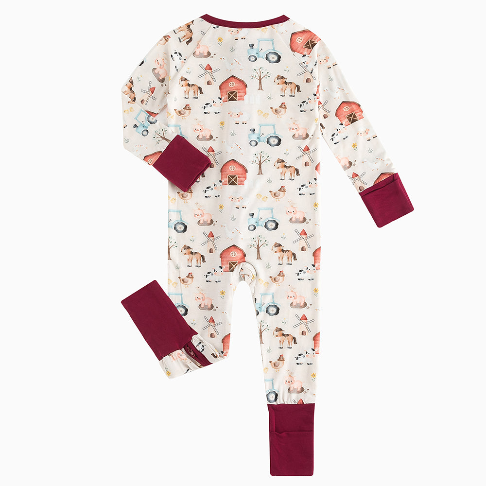 Animal Farm Car Bamboo Zipper Romper Pajamas