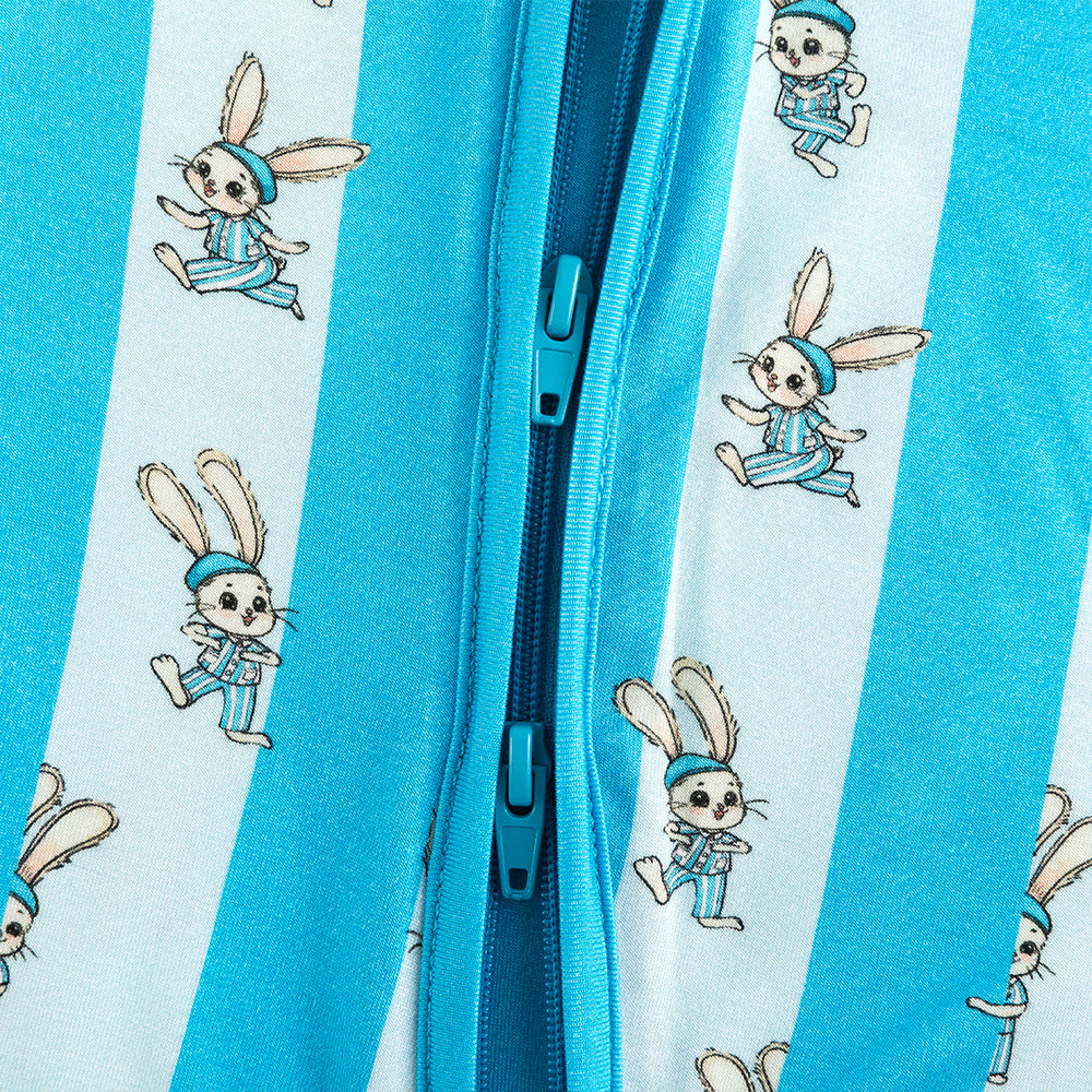 Striped Bunny Blue Short Bamboo Zippy Baby Romper