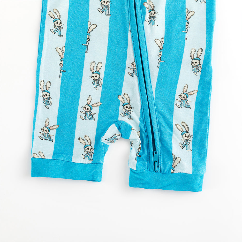 Striped Bunny Blue Short Bamboo Zippy Baby Romper