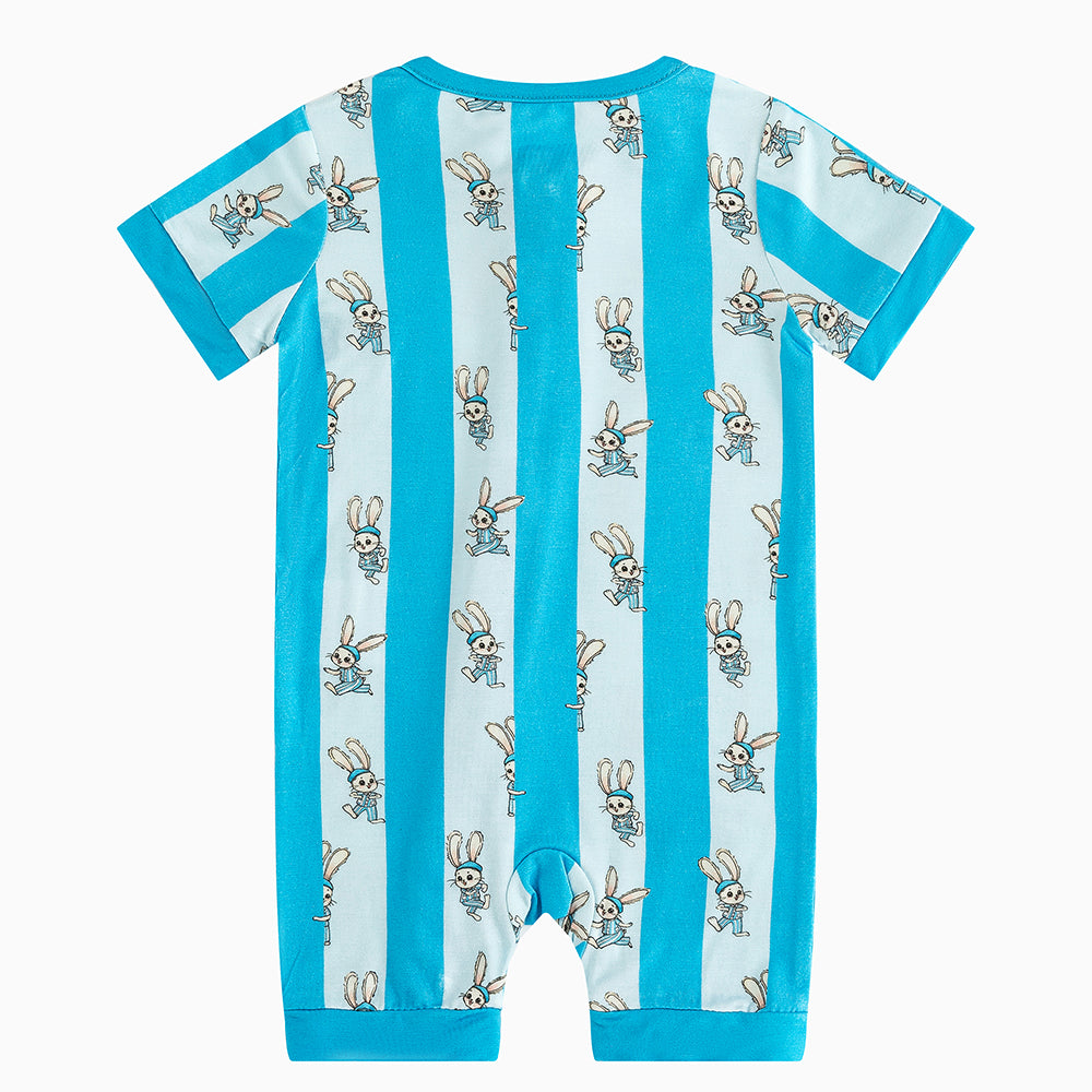 Striped Bunny Blue Short Bamboo Zippy Baby Romper