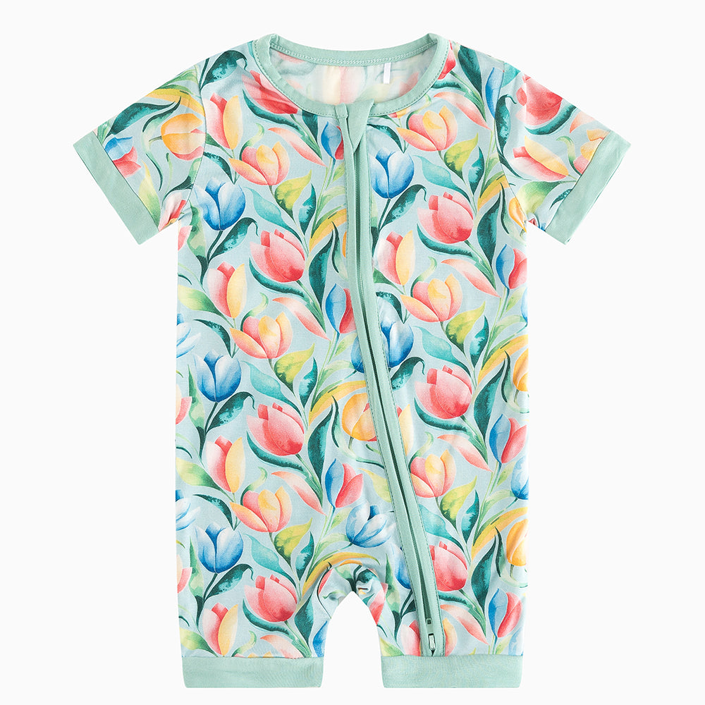 북유럽 드림 잔디 녹색 패턴 짧은 대나무 지피 아기 장난 꾸러기