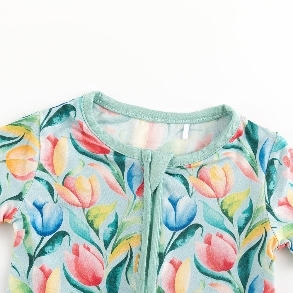 북유럽 드림 잔디 녹색 패턴 짧은 대나무 지피 아기 장난 꾸러기