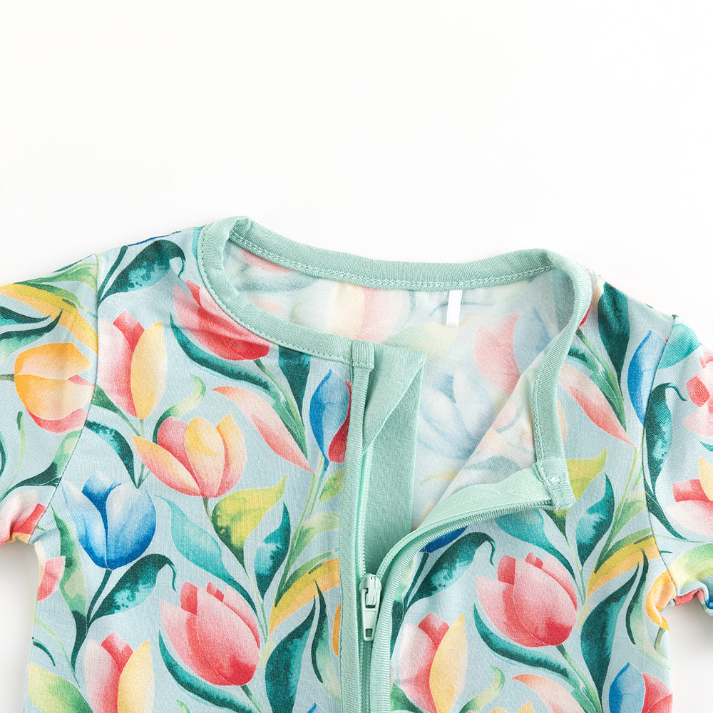 북유럽 드림 잔디 녹색 패턴 짧은 대나무 지피 아기 장난 꾸러기