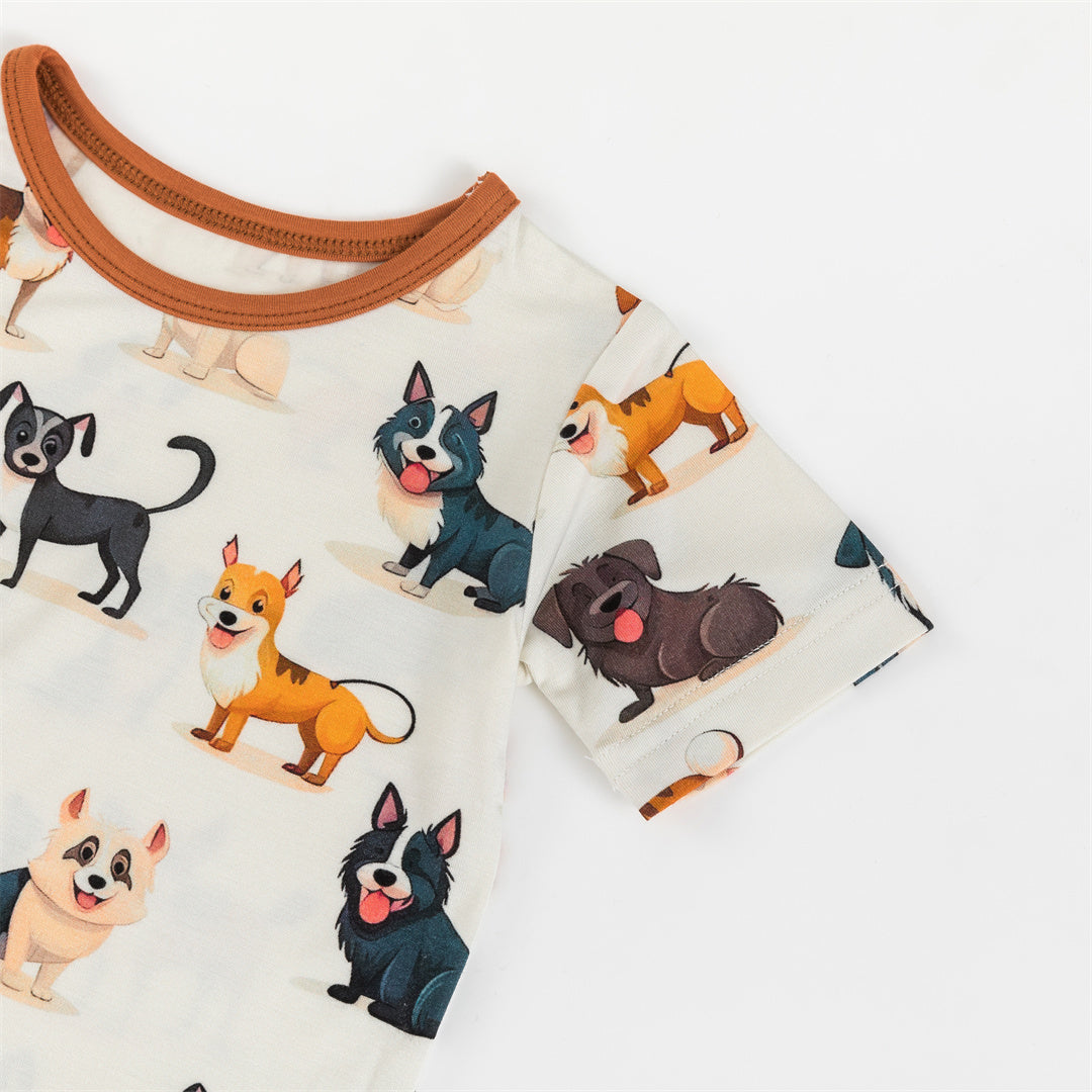 Dogs And Friends Bamboo Kid Two-Piece Short Pajama Set