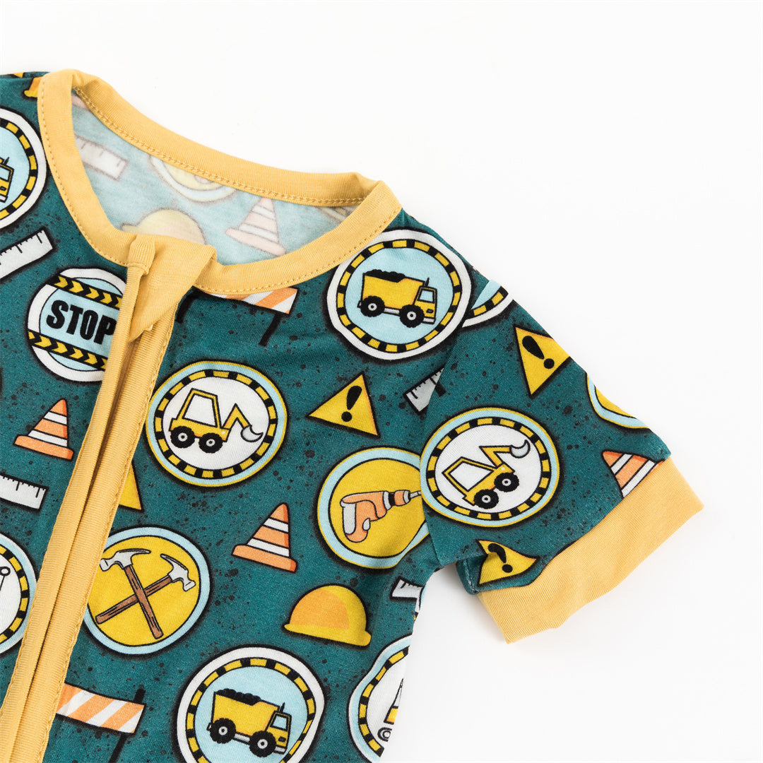 Construction Site Bamboo Baby Short Zippy Pajama