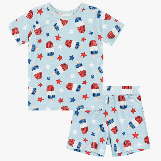 4th Of July Ice Cream Star Bamboo Summer Pajama Shorts Set - MIOZING bamboo baby clothes