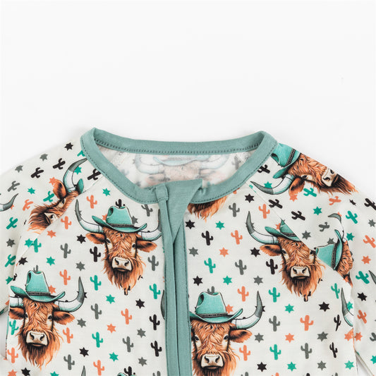Bull Head Print Bamboo Convertible Baby Pajamas bamboo clothing design - baby apparel bamboo clothing with custom design - baby wear front view