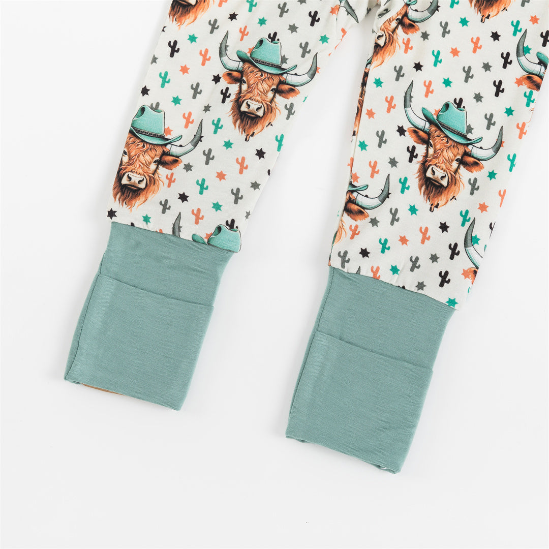 Pyjama convertible en bambou à imprimé tête de taureau pour bébé