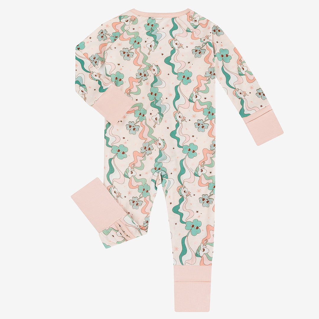 Four Leaf Clover Cartoon Bamboo Zippy Romper
