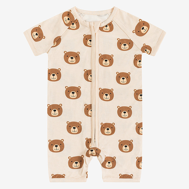 Pyjama court zippé en bambou pour bébé avec joli ours