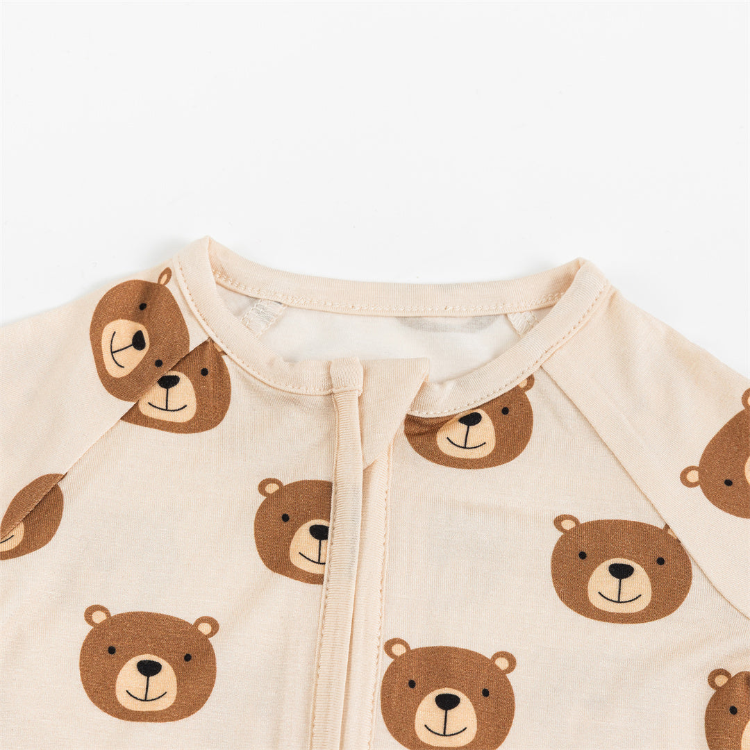 Pyjama court zippé en bambou pour bébé avec joli ours