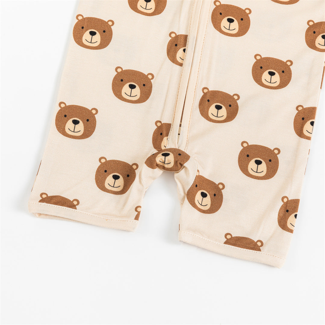Pyjama court zippé en bambou pour bébé avec joli ours