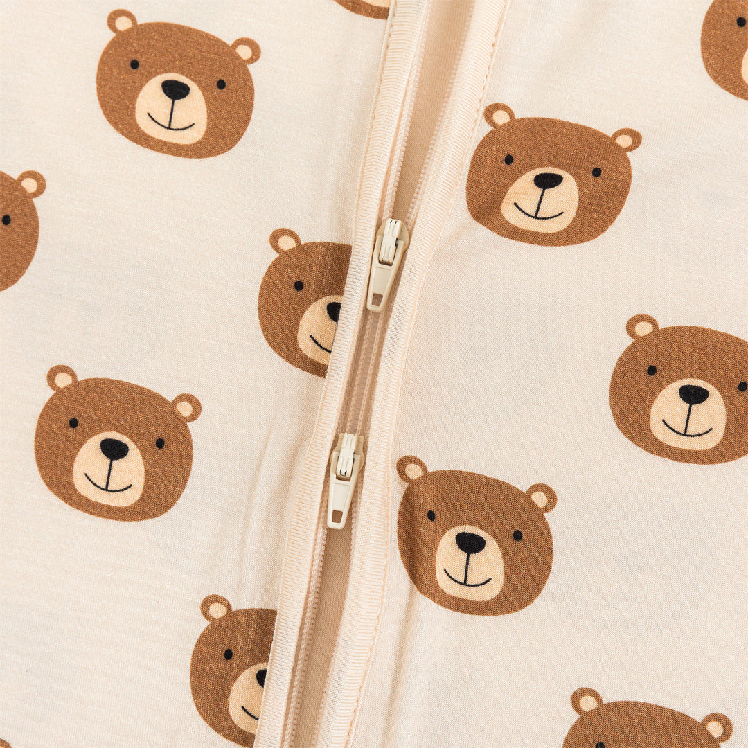 Pyjama court zippé en bambou pour bébé avec joli ours