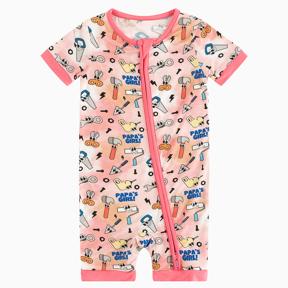 Papa's Boy Pink Tool Short Bamboo Zippy Baby Romper
