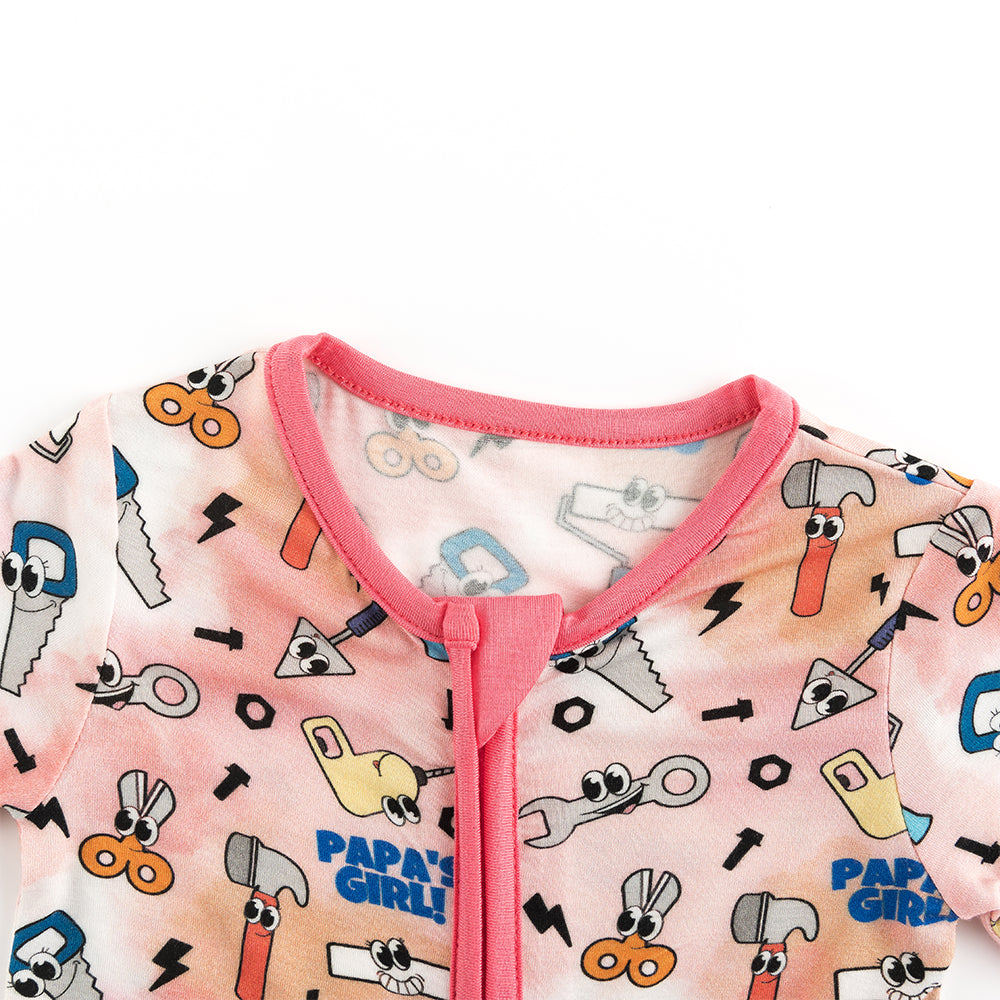 Papa's Boy Pink Tool Short Bamboo Zippy Baby Romper