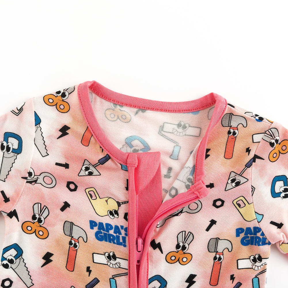 Papa's Boy Pink Tool Short Bamboo Zippy Baby Romper