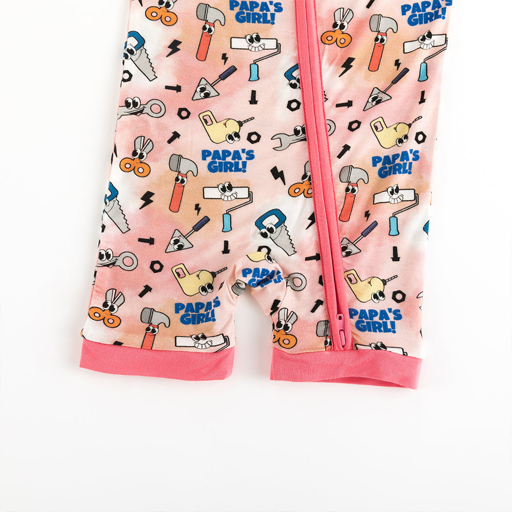 Papa's Boy Pink Tool Short Bamboo Zippy Baby Romper