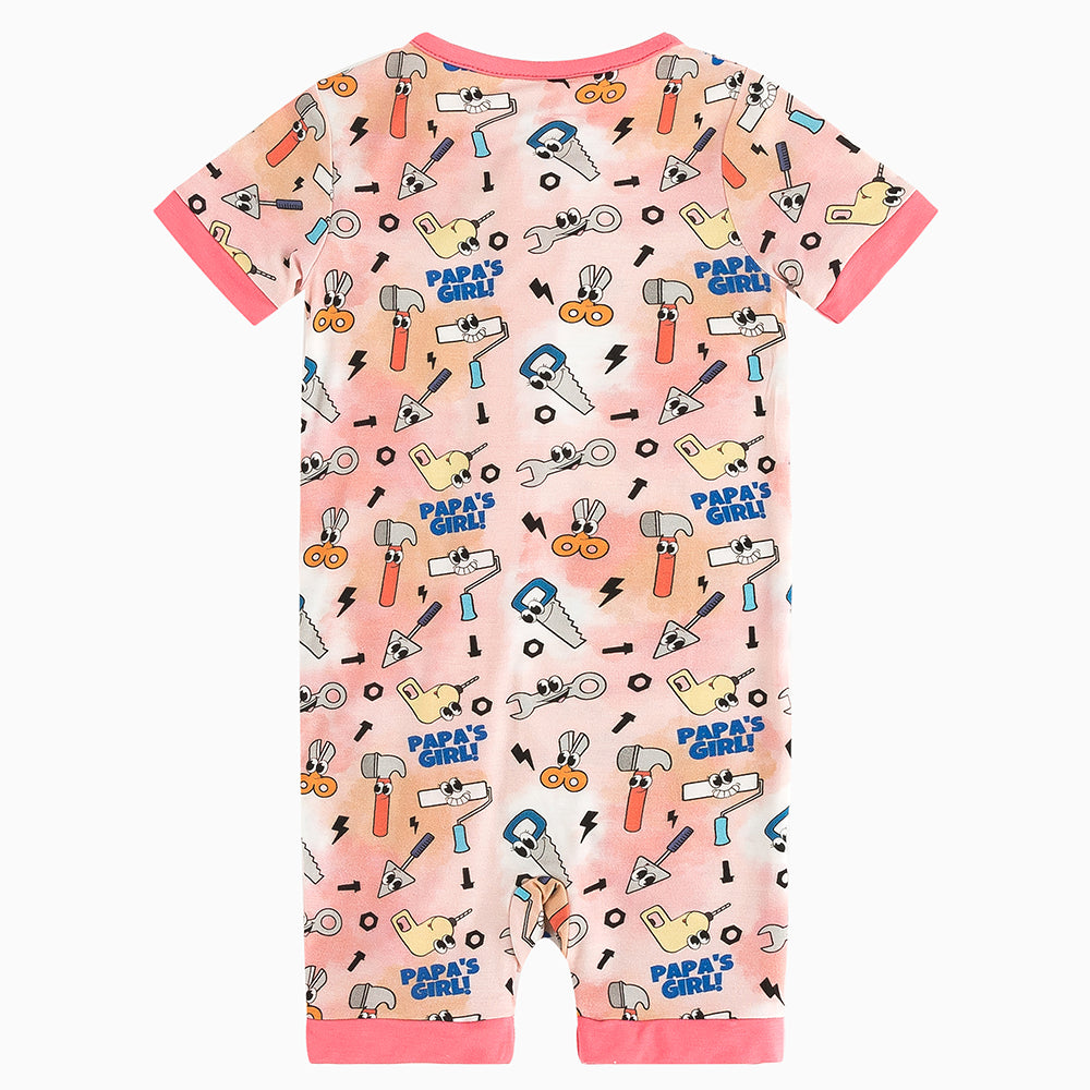 Papa's Boy Pink Tool Short Bamboo Zippy Baby Romper