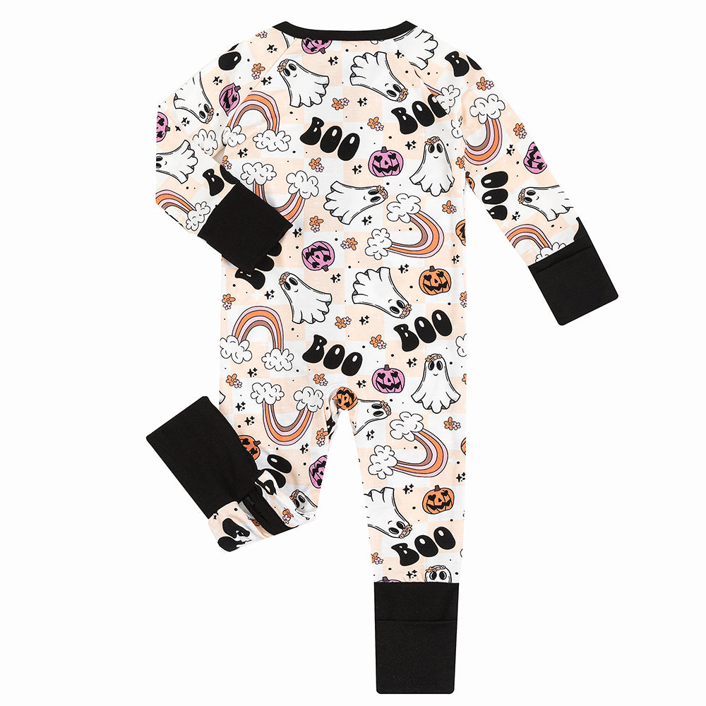 Halloween Rainbow Ghost Baby Bamboo Zipper Romper Pajamas