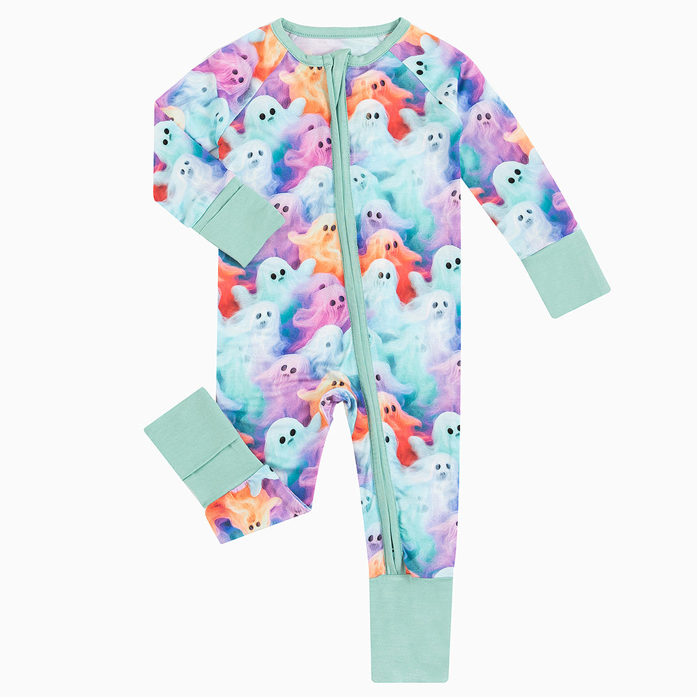 Halloween Rainbow Ghost Baby Bamboo Zipper Romper Pajamas
