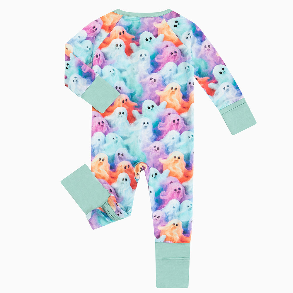 Halloween Rainbow Ghost Baby Bamboo Zipper Romper Pajamas