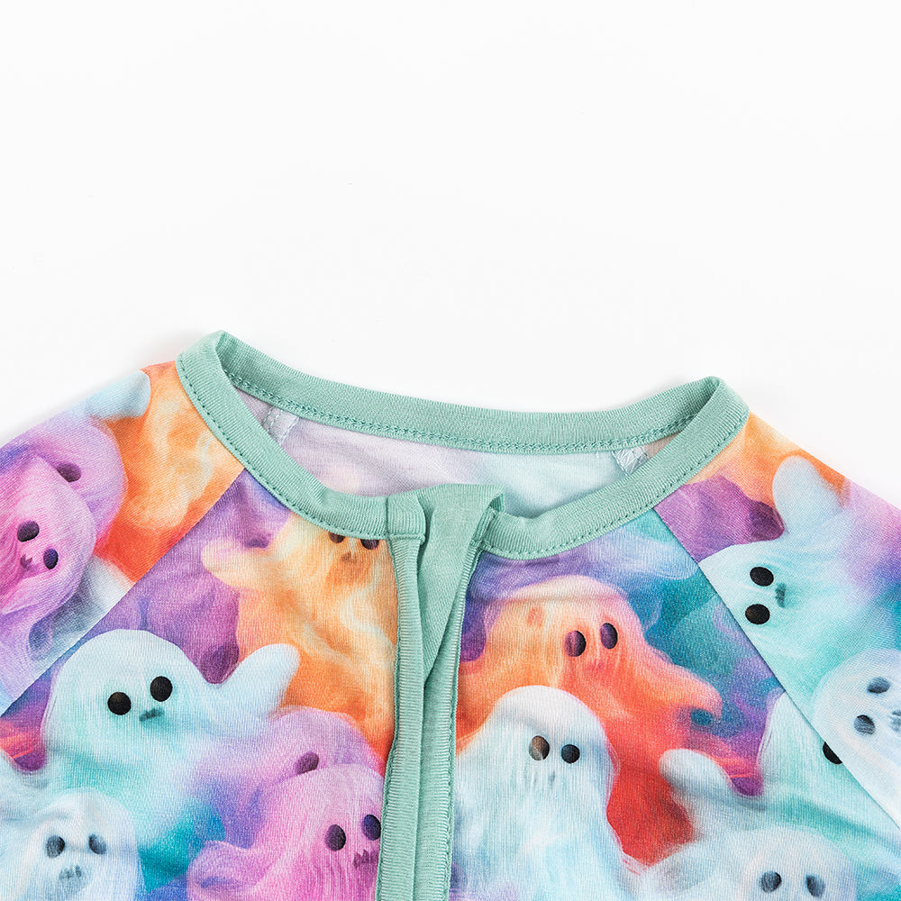 Halloween Rainbow Ghost Baby Bamboo Zipper Romper Pajamas