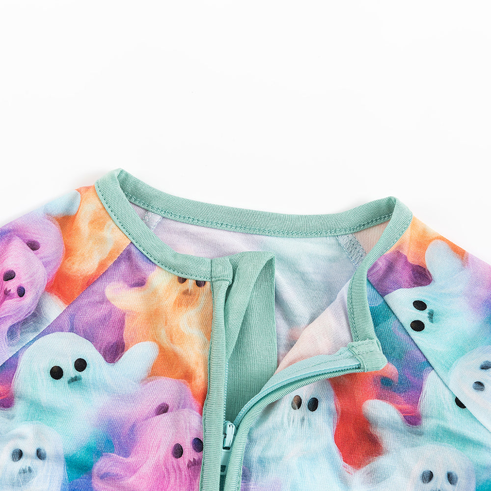 Halloween Rainbow Ghost Baby Bamboo Zipper Romper Pajamas