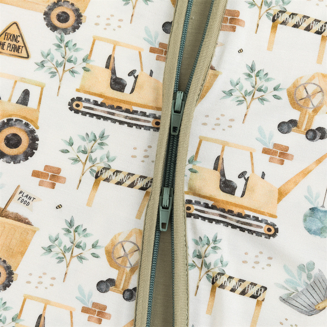 Crane Trees Bamboo Zipper Romper Pajamas