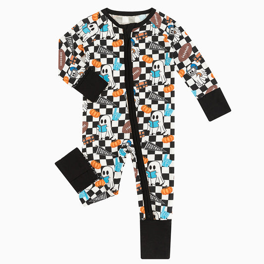 Halloween bamboo zipper romper design - baby apparel bamboo zipper romper with custom design - baby wear front view