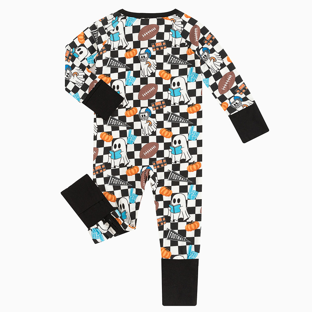 Halloween Ghost Football Baby Bamboo Zipper Romper Pajamas