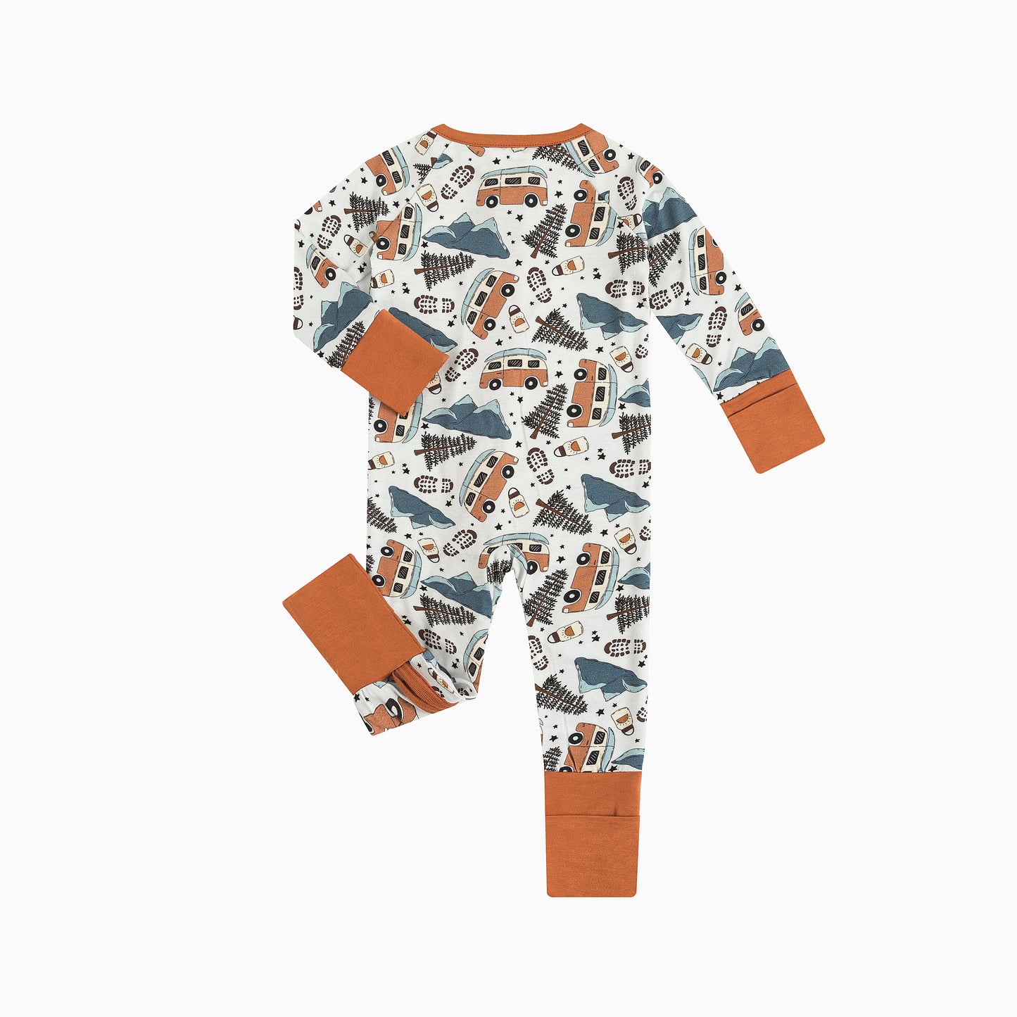 Christmas Retro Camper Van Print Baby Bamboo Zipper Romper Pajamas