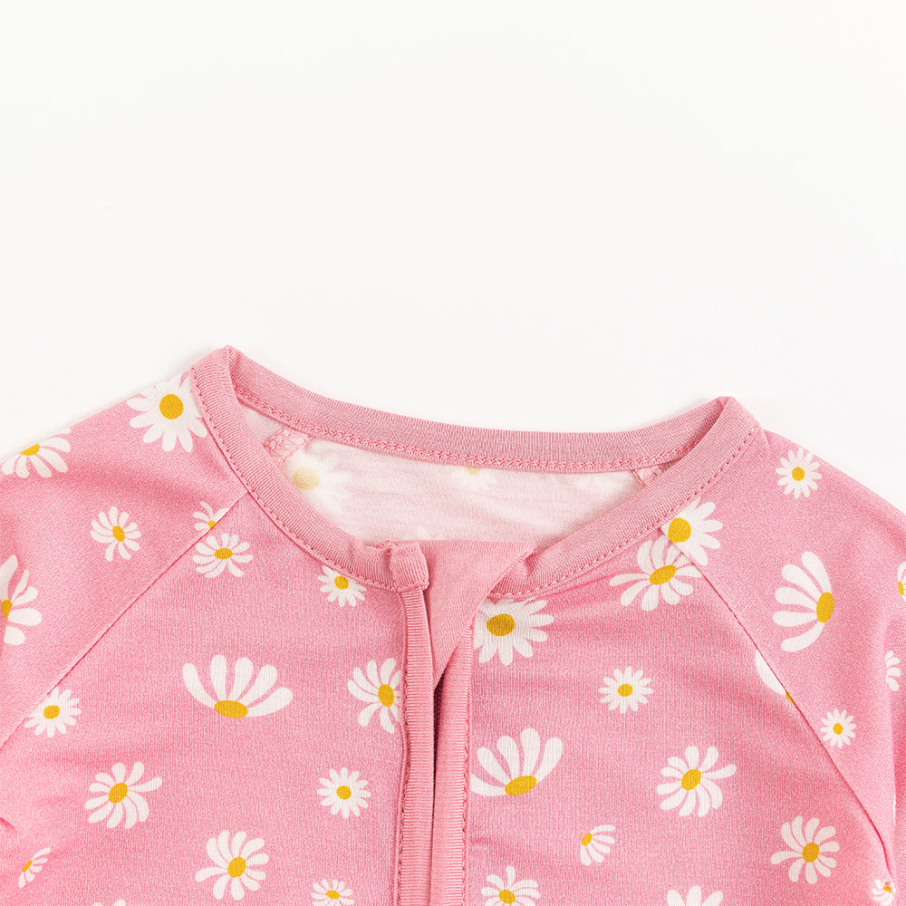 Pink Daisy Baby Bamboo Zipper Romper Pajamas