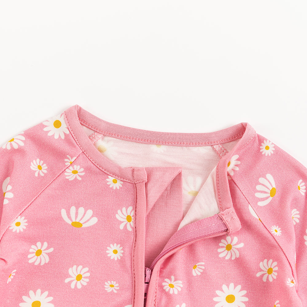 Pink Daisy Baby Bamboo Zipper Romper Pajamas