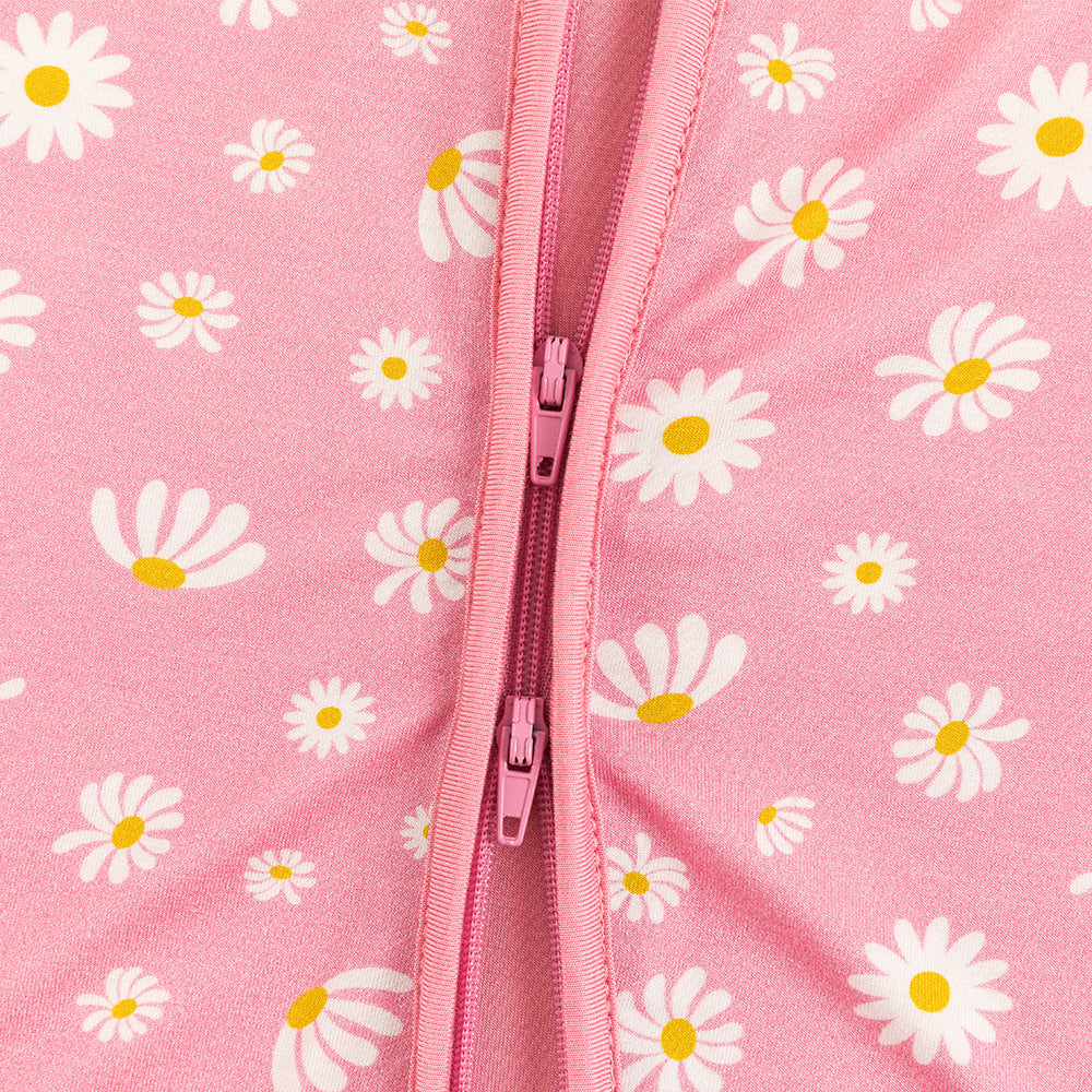 Pink Daisy Baby Bamboo Zipper Romper Pajamas