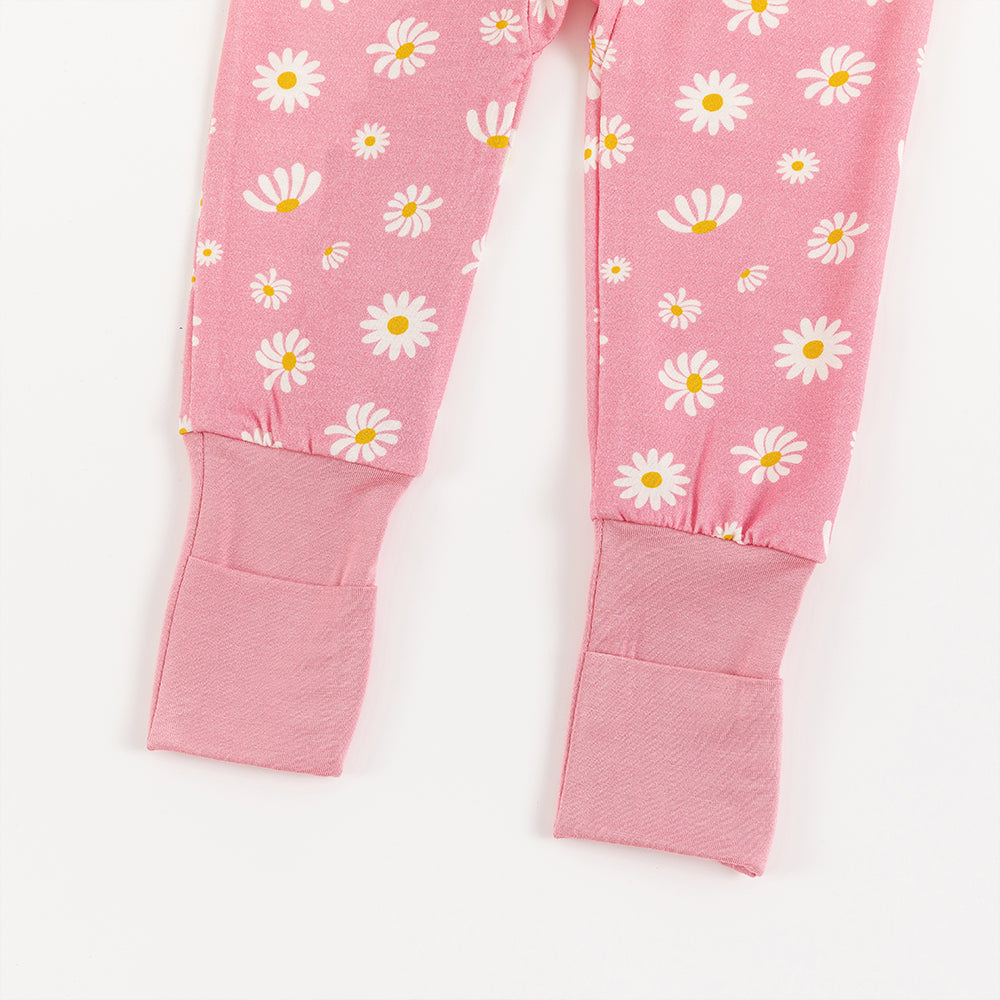Pink Daisy Baby Bamboo Zipper Romper Pajamas