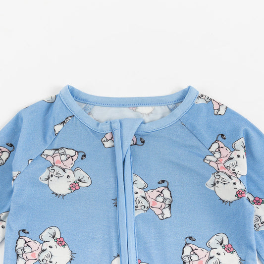 Cartoon Elephant Pattern Bamboo Blue Sleeper bamboo clothing design - baby apparel bamboo clothing with custom design - baby wear front view