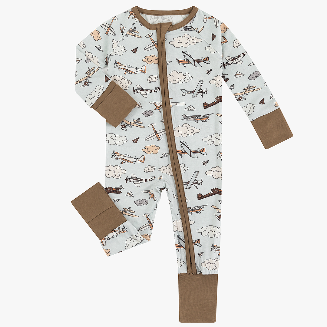 Vintage Airplane Bamboo Baby Zipper Romper Pajama