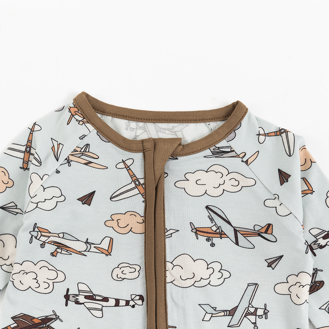 Vintage Airplane Bamboo Baby Zipper Romper Pajama