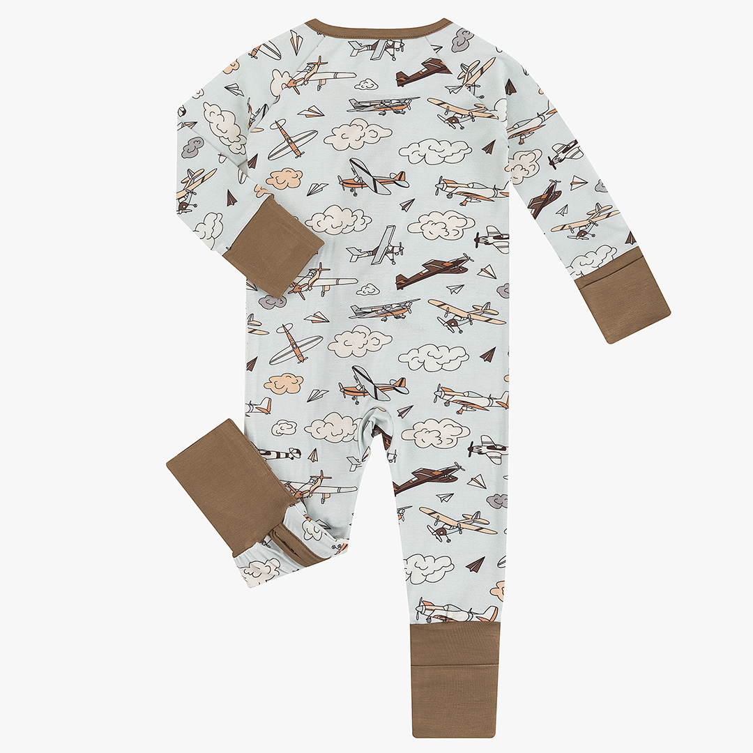 Vintage Airplane Bamboo Baby Zipper Romper Pajama