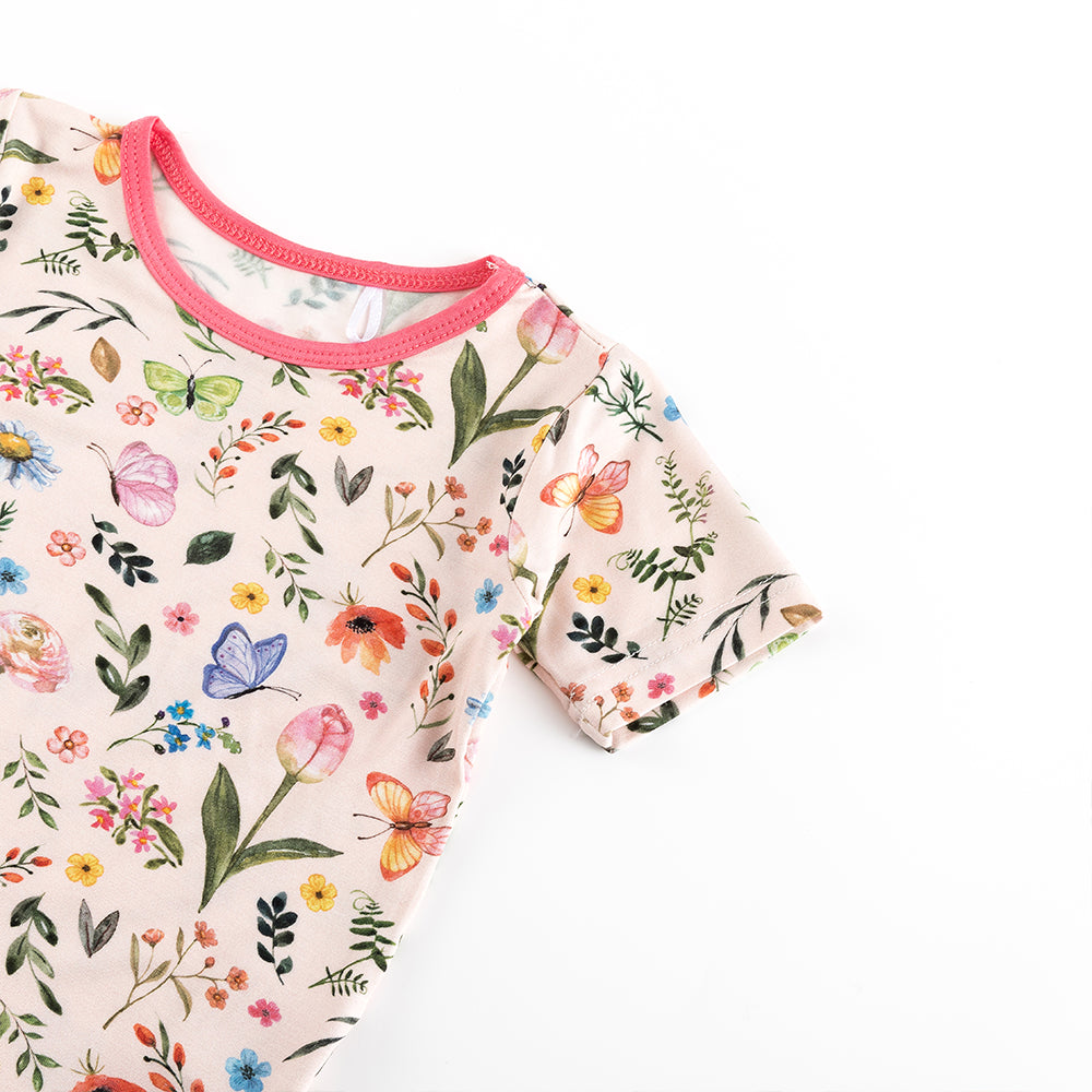 북유럽 드림 풀 그린 패턴 대나무 여름 파자마 반바지 세트