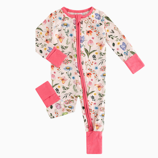 Floral butterfly pattern bamboo fabric baby romper child sleepwear detail colorful