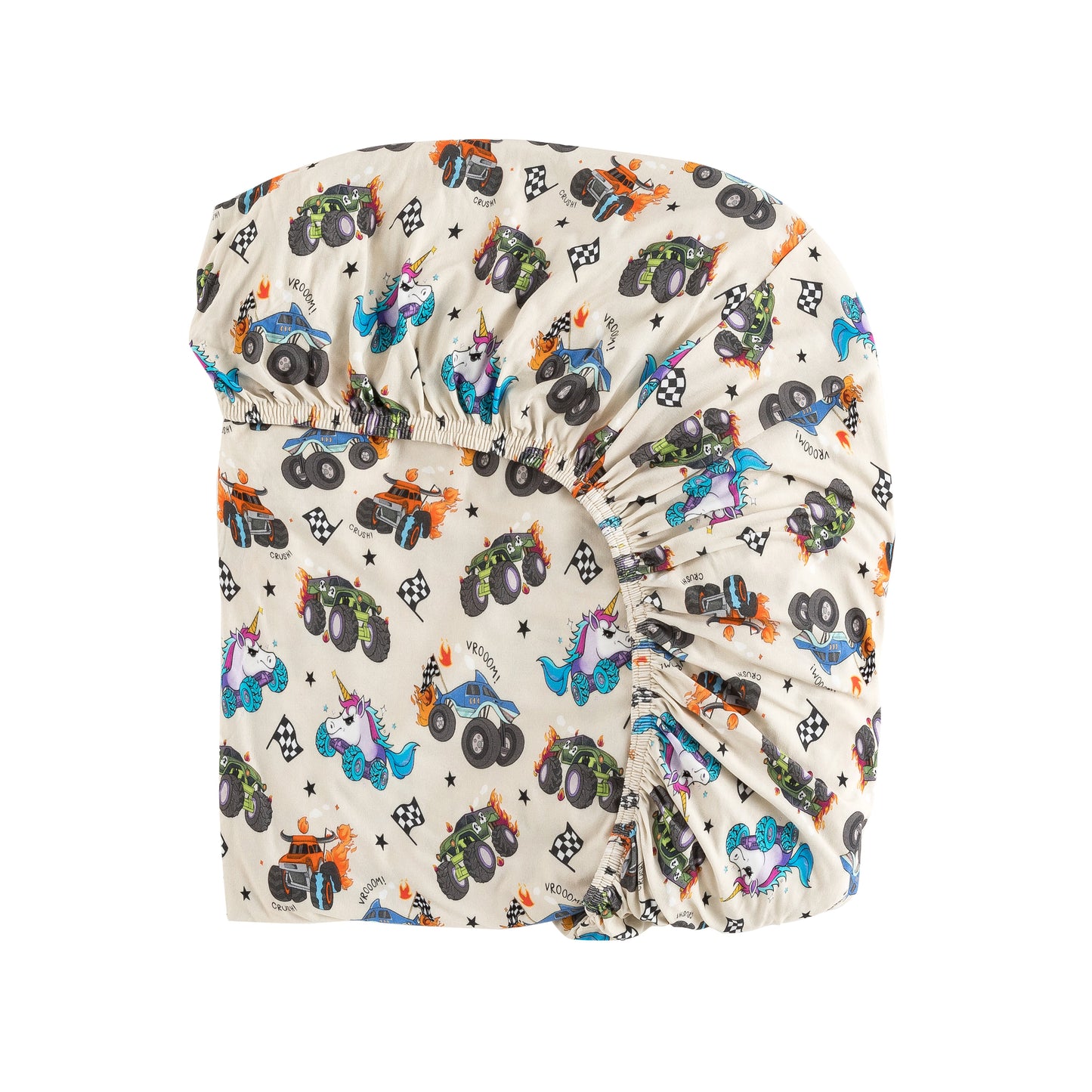 Monster Truck Blue Print Bamboo Fitted Crib Sheet