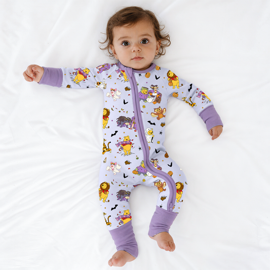 Halloween bamboo zipper romper design - baby apparel bamboo zipper romper with custom design - baby wear front view